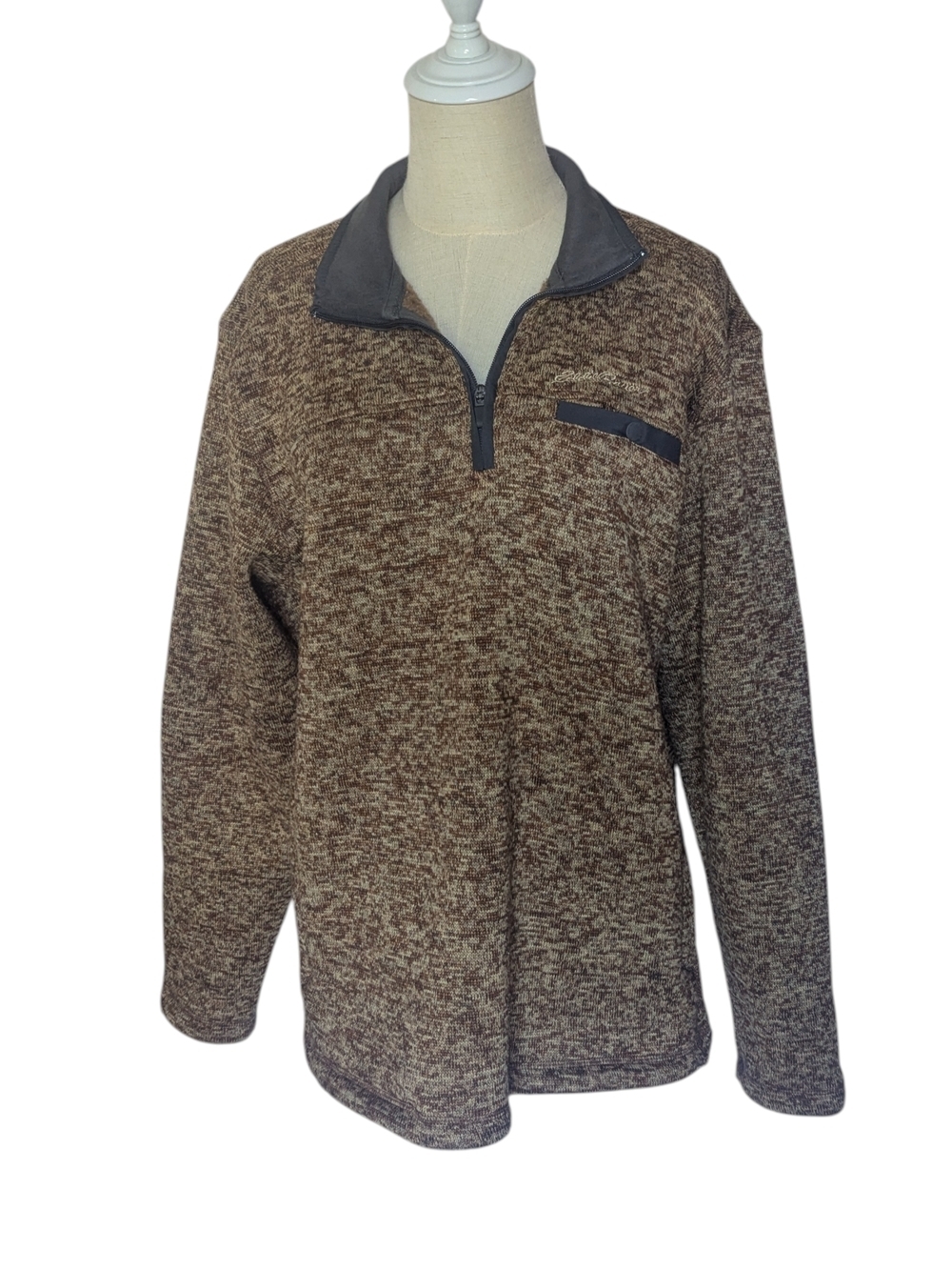 Eddie Bauer Brown Heathered Quarter Zip Pullover Sweater Medium